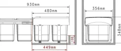 Abfallsammler grau 2x 15 Einbau Mülleimer 2er Küchen Mülltrennung Soft Closing