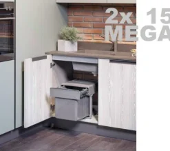 Abfallsammler grau 2x 15 Einbau Mülleimer 2er Küchen Mülltrennung Soft Closing