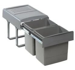 Abfallsammler grau 2x 15 Einbau Mülleimer 2er Küchen Mülltrennung Soft Closing