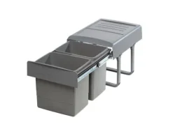 Abfallsammler grau 2x 15 Einbau Mülleimer 2er Küchen Mülltrennung Soft Closing