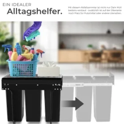 Abfallsammler tectake Ashlyn 26 x 48 x 42 cm 3-fach Mülltrennung, 3x10L schwarz