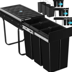 Abfallsammler tectake Ashlyn 26 x 48 x 42 cm 3-fach Mülltrennung, 3x10L schwarz