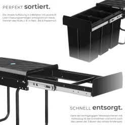 Abfallsammler tectake Ashlyn 26 x 48 x 42 cm 3-fach Mülltrennung, 3x10L schwarz