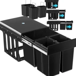 Abfallsammler tectake Ashlyn 35 x 48 x 35 cm 3-fach Mülltrennung, 2x8L und 1x15L schwarz