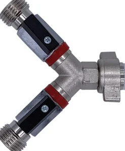 Absperrhahn, Absperrventil 2-leitig, für Druckminderer, 1 x 1/2“ IG und 2 x 1/2“ AG