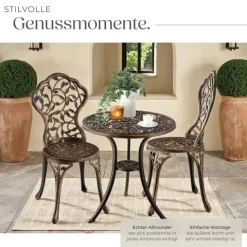Aluminium Bistroset tectake Lyon Stühle mit höhenverstellbaren Kunststofffüßen für 2 Personen, im Vintage-Design schwarz/grau