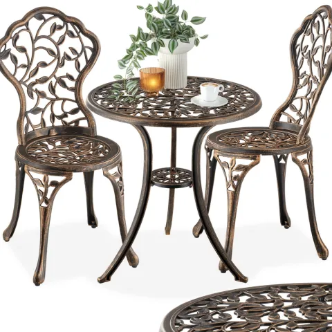 Aluminium Bistroset tectake Lyon Stühle mit höhenverstellbaren Kunststofffüßen für 2 Personen, im Vintage-Design schwarz/grau