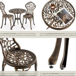 Aluminium Bistroset tectake Lyon Stühle mit höhenverstellbaren Kunststofffüßen für 2 Personen, im Vintage-Design schwarz/grau
