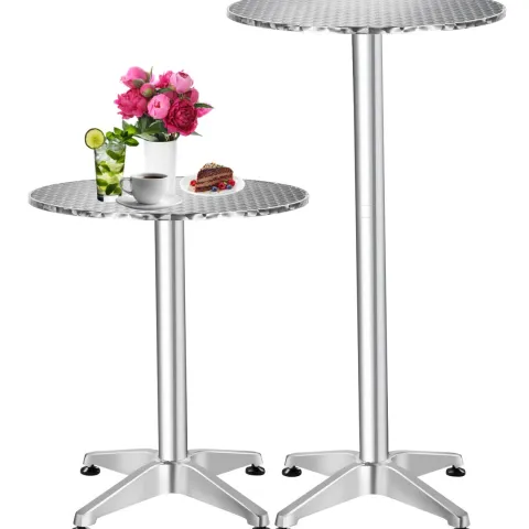 Aluminium Stehtisch tectake Frederic mit bodenschonenden Schraubfüßen aus Kunststoff rund grau