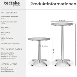 Aluminium Stehtisch tectake Frederic mit bodenschonenden Schraubfüßen aus Kunststoff rund grau