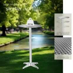 Aluminium Stehtisch tectake Frederic mit bodenschonenden Schraubfüßen aus Kunststoff rund grau