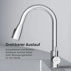 AM.PM Küchenarmatur mit Ausziehauslauf , Zwei Betriebsarten des Auslaufs – Dusche und Strahl, um 360 Grad drehbar F85B07500