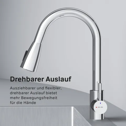 AM.PM Küchenarmatur mit Ausziehauslauf , Zwei Betriebsarten des Auslaufs – Dusche und Strahl, um 360 Grad drehbar F85B07500