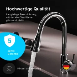 AM.PM Küchenarmatur mit Ausziehauslauf , Zwei Betriebsarten des Auslaufs – Dusche und Strahl, um 360 Grad drehbar F85B07500