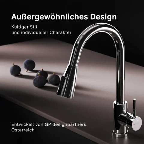 AM.PM Küchenarmatur mit Ausziehauslauf , Zwei Betriebsarten des Auslaufs – Dusche und Strahl, um 360 Grad drehbar F85B07500