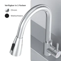 AM.PM Küchenarmatur mit Ausziehauslauf , Zwei Betriebsarten des Auslaufs – Dusche und Strahl, um 360 Grad drehbar F85B07500