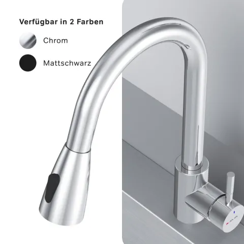 AM.PM Küchenarmatur mit Ausziehauslauf , Zwei Betriebsarten des Auslaufs – Dusche und Strahl, um 360 Grad drehbar F85B07500