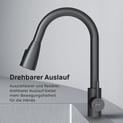 AM.PM Küchenarmatur mit Ausziehauslauf , Zwei Betriebsarten des Auslaufs – Dusche und Strahl, um 360 Grad drehbar F85B07522