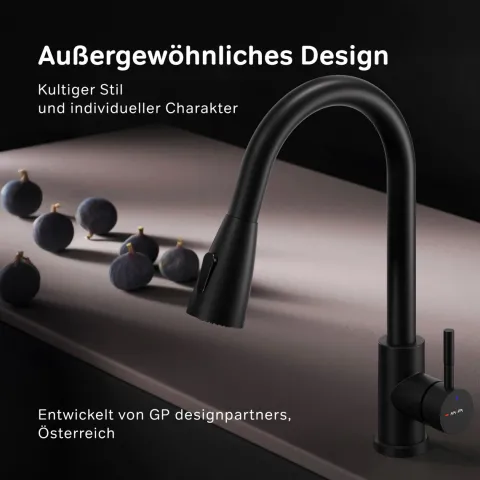 AM.PM Küchenarmatur mit Ausziehauslauf , Zwei Betriebsarten des Auslaufs – Dusche und Strahl, um 360 Grad drehbar F85B07522