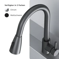 AM.PM Küchenarmatur mit Ausziehauslauf , Zwei Betriebsarten des Auslaufs – Dusche und Strahl, um 360 Grad drehbar F85B07522