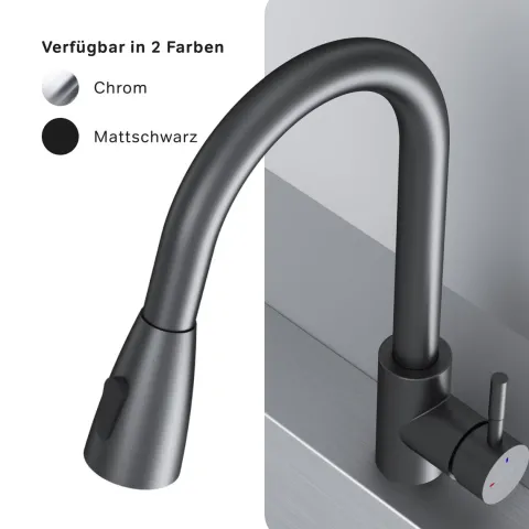 AM.PM Küchenarmatur mit Ausziehauslauf , Zwei Betriebsarten des Auslaufs – Dusche und Strahl, um 360 Grad drehbar F85B07522