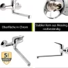aquaSu® Küchenarmatur Alaska, Wasserhahn Küche, Spültischarmatur zur Aufputz-Wandmontage, langer Auslauf schwenkbar, Einhebelmischer für Spüle mit Messingkern und Wasserspar-Mischdüse, chrom, 796095
