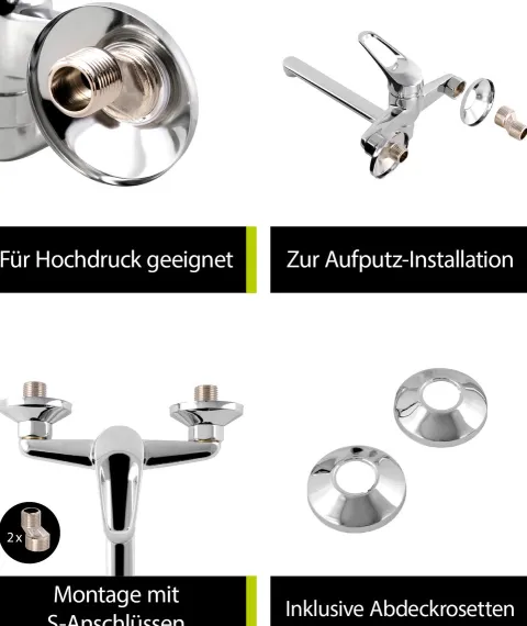 aquaSu® Küchenarmatur Alaska, Wasserhahn Küche, Spültischarmatur zur Aufputz-Wandmontage, langer Auslauf schwenkbar, Einhebelmischer für Spüle mit Messingkern und Wasserspar-Mischdüse, chrom, 796095