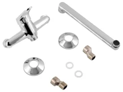 aquaSu® Küchenarmatur Alaska, Wasserhahn Küche, Spültischarmatur zur Aufputz-Wandmontage, langer Auslauf schwenkbar, Einhebelmischer für Spüle mit Messingkern und Wasserspar-Mischdüse, chrom, 796095