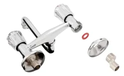 aquaSu® Wand-Zweigriffmischer Standard Plus | Küchenarmatur mit schwenkbarem S-Auslauf | Mischbatterie für Spüle | Spültischarmatur | Wand-Befestigung | Chrom | 778626
