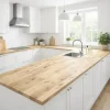 Arbeitsplatte Eiche massiv rustikale Sortierung schwarz gekittet mit durchgehenden Lamellen 2400 x 635 x 27 mm