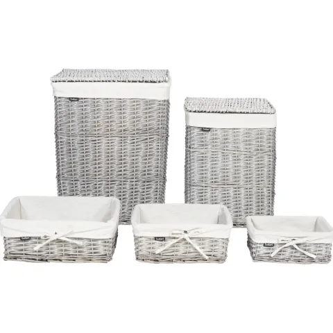 Aufbewahrungskorb 5er Set ELLA Weidenholz Grau 50/86 L