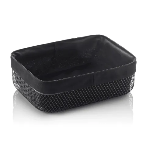 Aufbewahrungskorb, Brotkorb aus Metall & Baumwolle (27,5 x 20 x 8,5 cm) - Stilvolle & praktische Aufbewahrung für Brot & Brötchen