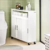 Badezimmerschrank auf Rollen mit 2 Schiebetüren und Ablage in Weiß BZR02-W