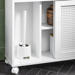 Badezimmerschrank mit Rollen, höhenverstellbaren Böden und weißer Nische BZR119-W