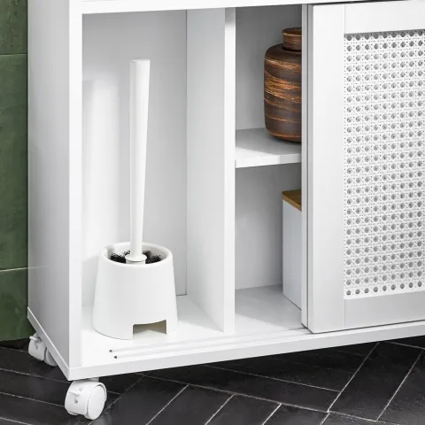 Badezimmerschrank mit Rollen, höhenverstellbaren Böden und weißer Nische BZR119-W