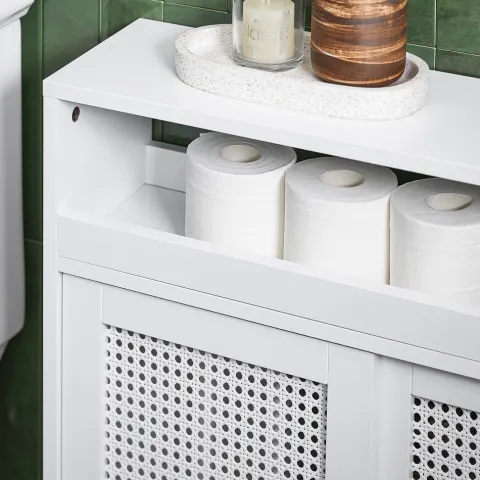 Badezimmerschrank mit Rollen, höhenverstellbaren Böden und weißer Nische BZR119-W