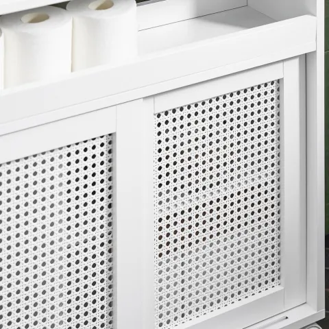 Badezimmerschrank mit Rollen, höhenverstellbaren Böden und weißer Nische BZR119-W
