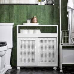 Badezimmerschrank mit Rollen, höhenverstellbaren Böden und weißer Nische BZR119-W