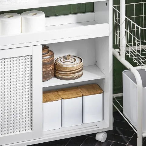 Badezimmerschrank mit Rollen, höhenverstellbaren Böden und weißer Nische BZR119-W