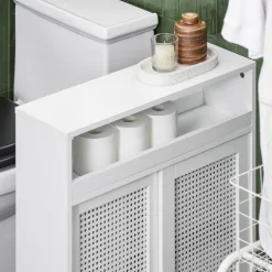 Badezimmerschrank mit Rollen, höhenverstellbaren Böden und weißer Nische BZR119-W