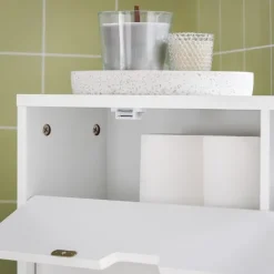 Badezimmerschrank mit Rollen, Schiebetüren und weißer Klappe BZR31-W