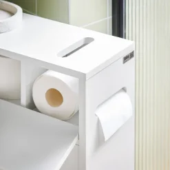 Badezimmerschrank mit Rollen, Schiebetüren und weißer Klappe BZR31-W