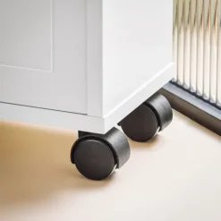 Badezimmerschrank mit Rollen, Schiebetüren und weißer Klappe BZR31-W