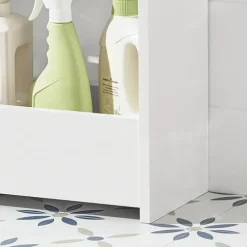 Badezimmerschrank mit Toilettenpapier- und Reinigungsmittelablage in Weiß BZR48-W