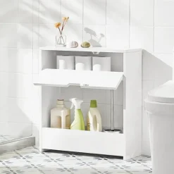 Badezimmerschrank mit Toilettenpapier- und Reinigungsmittelablage in Weiß BZR48-W