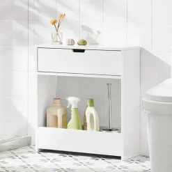 Badezimmerschrank mit Toilettenpapier- und Reinigungsmittelablage in Weiß BZR48-W