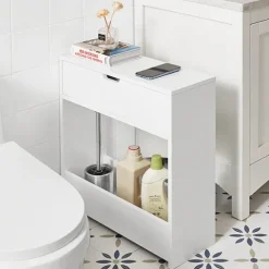 Badezimmerschrank mit Toilettenpapier- und Reinigungsmittelablage in Weiß BZR48-W