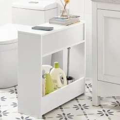 Badezimmerschrank mit Toilettenpapier- und Reinigungsmittelablage in Weiß BZR48-W
