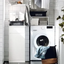 Badezimmerschrank mit Wäschekorb und weißer Schublade BZR110-W