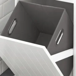 Badezimmerschrank mit Wäschekorb und weißer Schublade BZR110-W